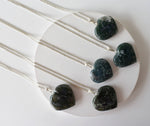 Real Moss Agate Crystal Heart Pendant
