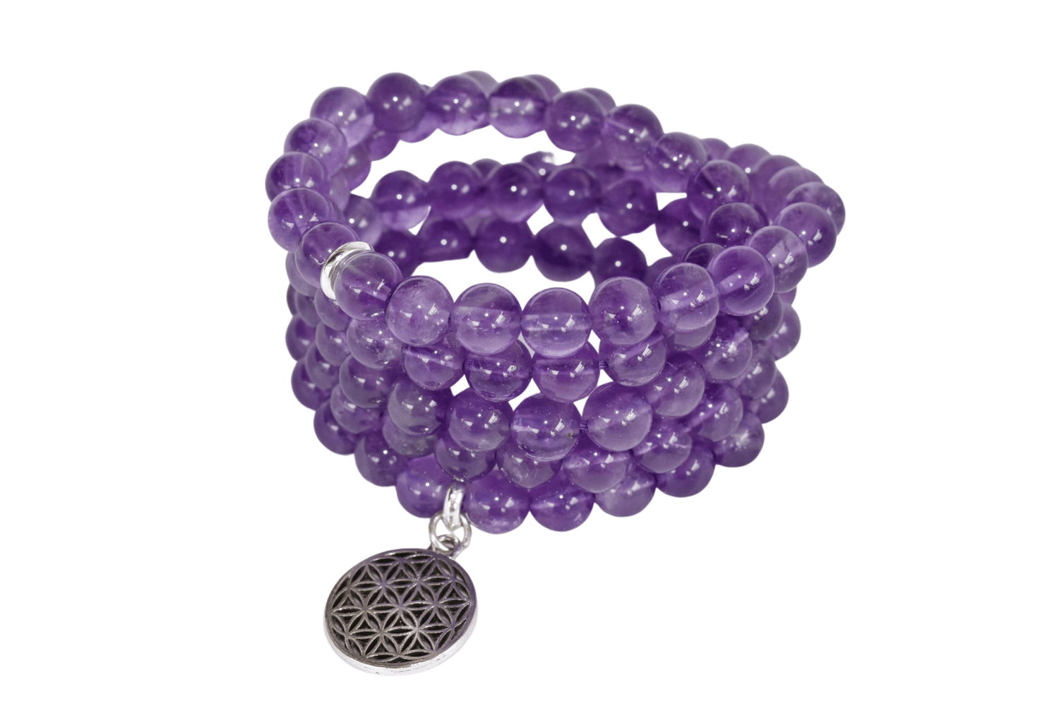 Amethyst Beads Mala Bracelet, 108 Prayer Beads Necklace