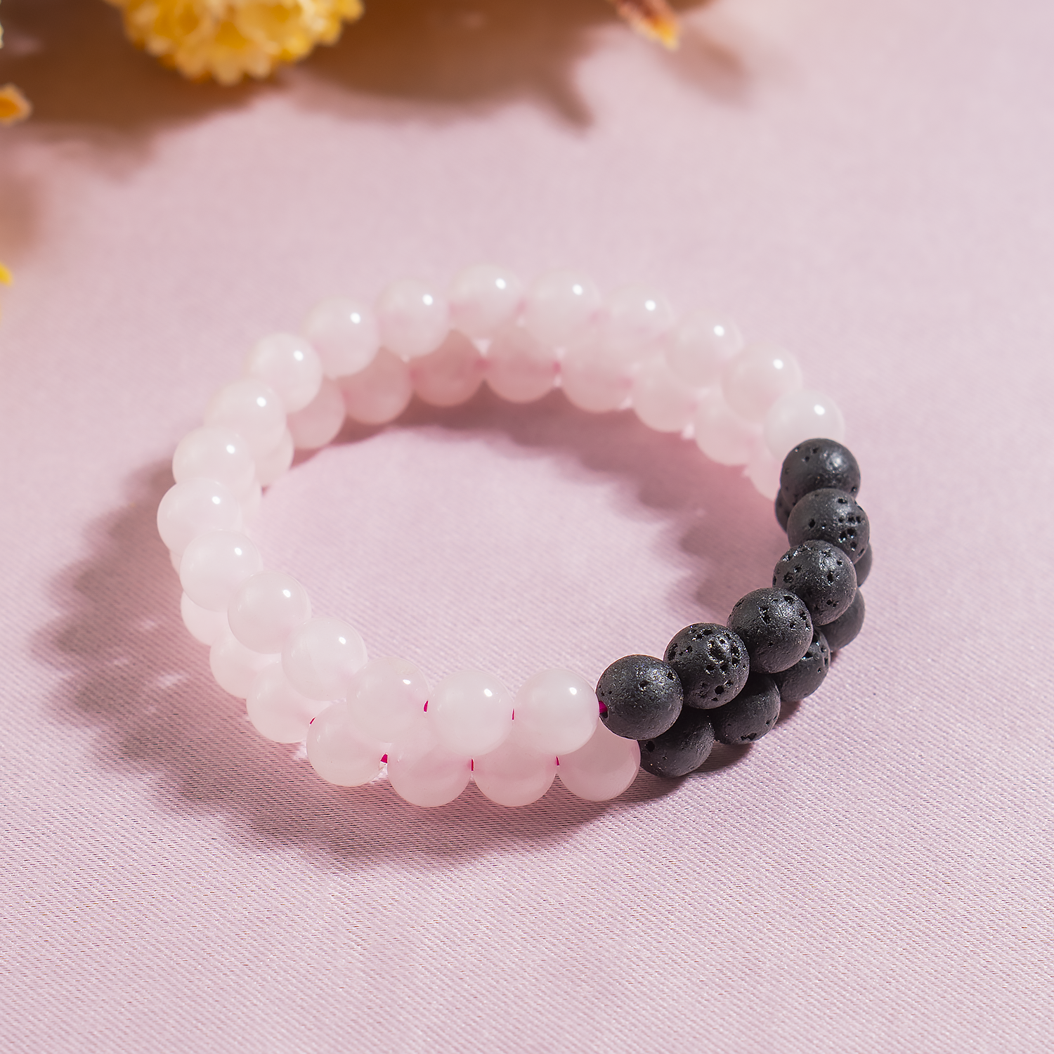 Rose Quartz Diffuser Bracelet With Lava Beads