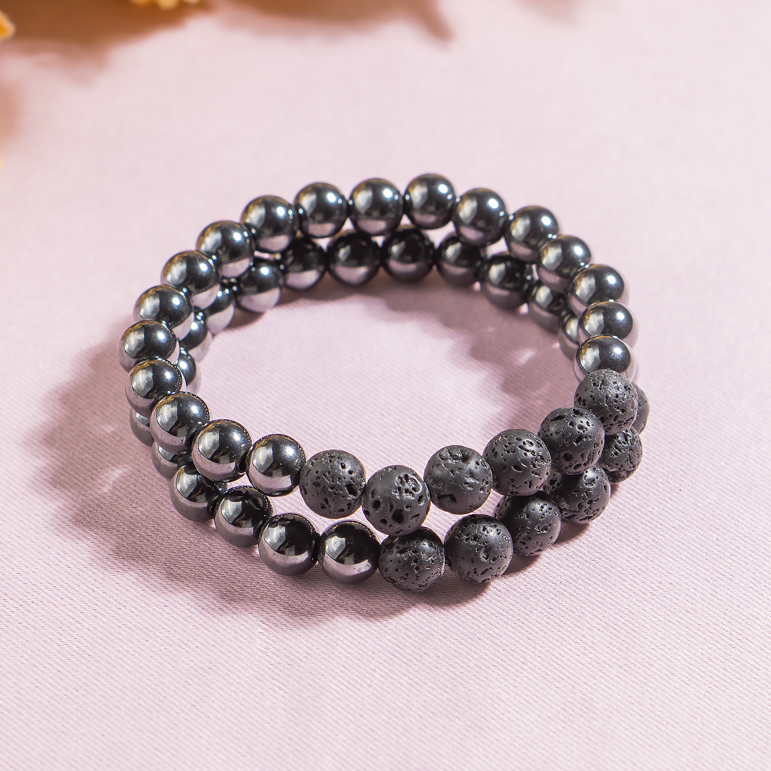 Hematite Diffuser Bracelet With Lava Beads
