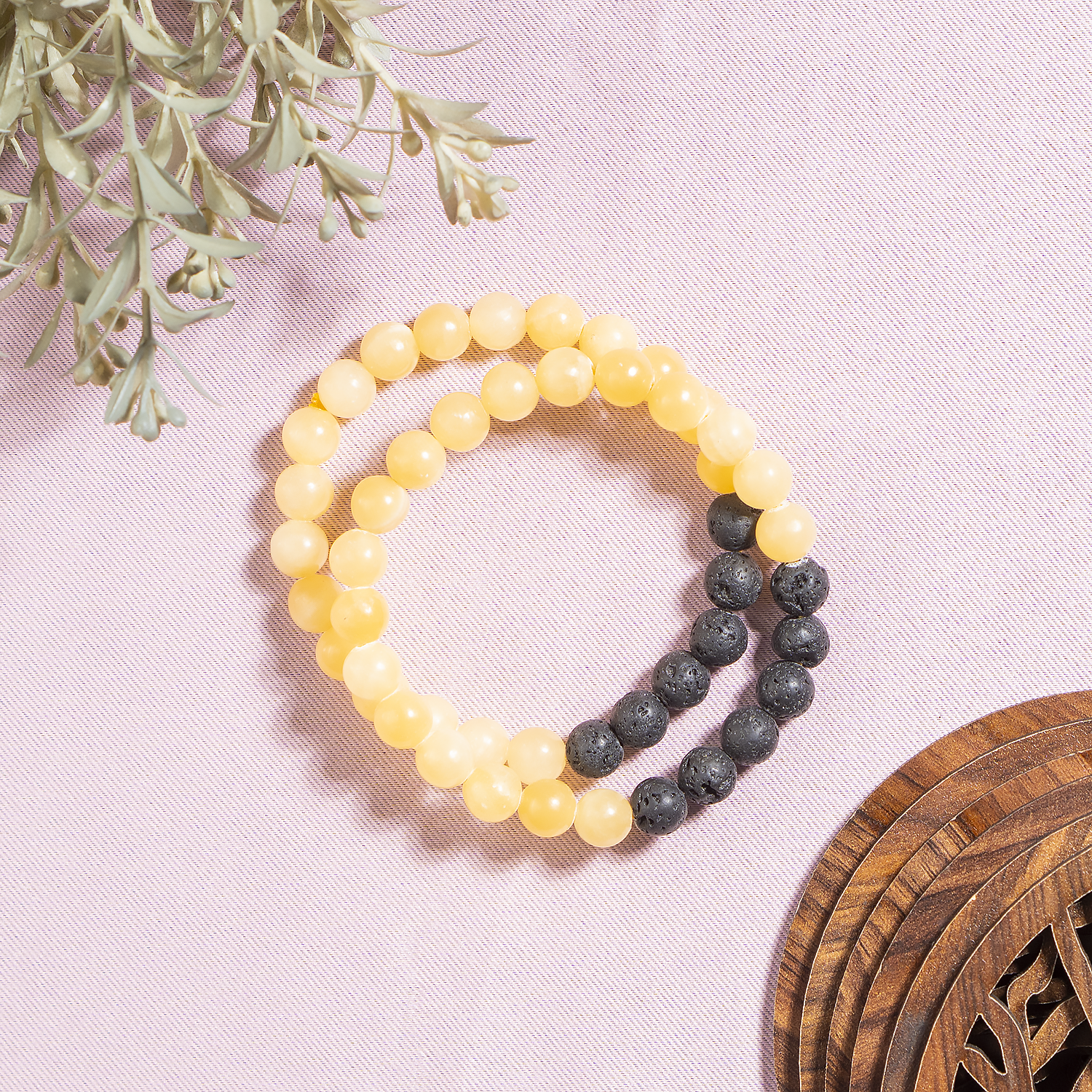 Honey Calcite Diffuser Bracelet With Lava Beads