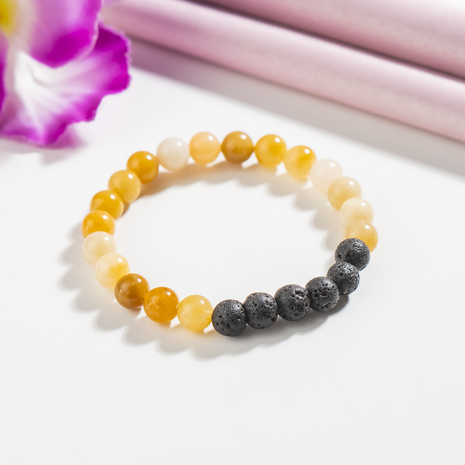 Yellow Aventurine Diffuser Bracelet With Lava Beads