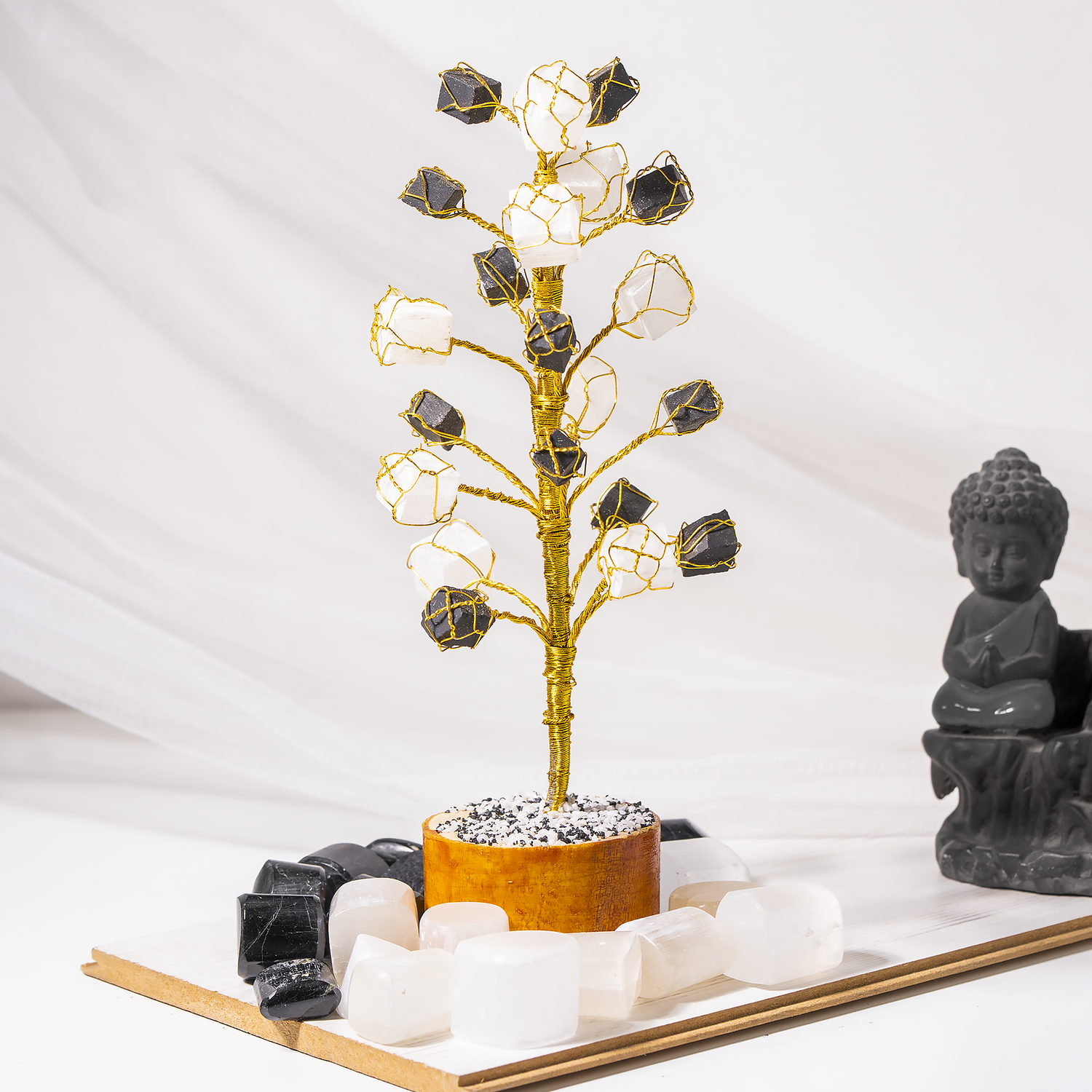 Selenite & Black Tourmaline Tree – Home and Office Décor