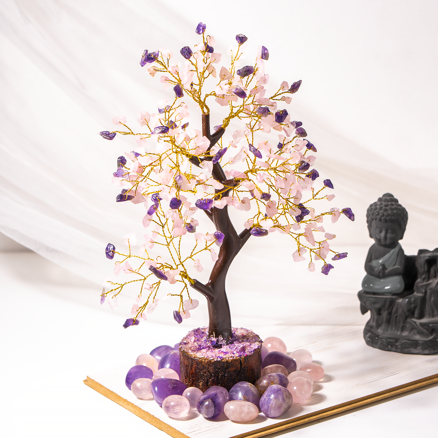 300 Chips Amethyst & Rose Quartz Tree