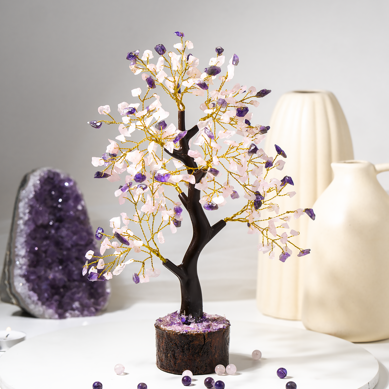 300 Chips Amethyst & Rose Quartz Tree
