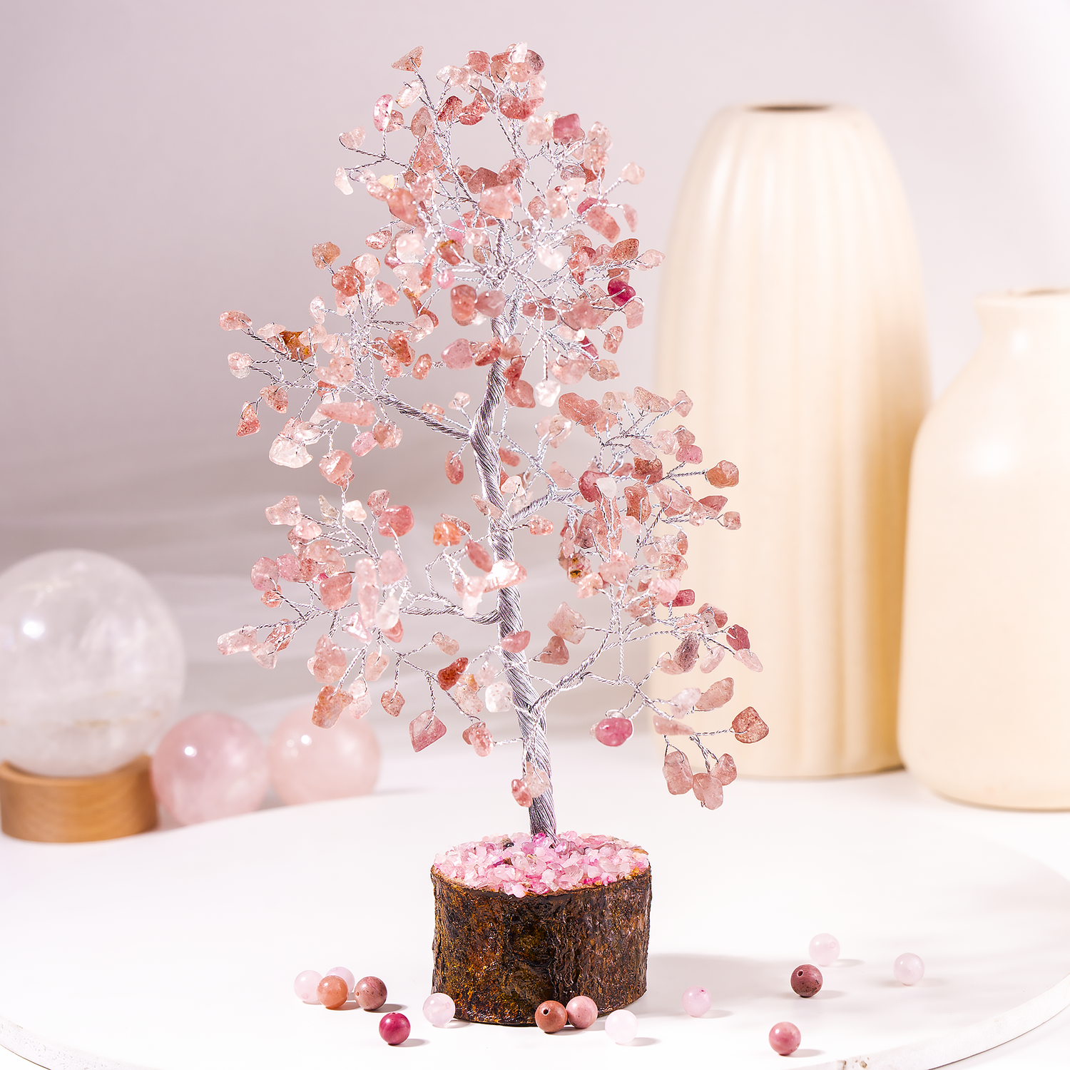 300 Chips Strawberry Quartz Tree
