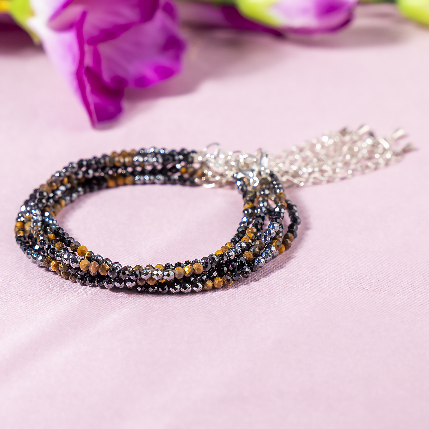 Black Bead Crystal Anklet