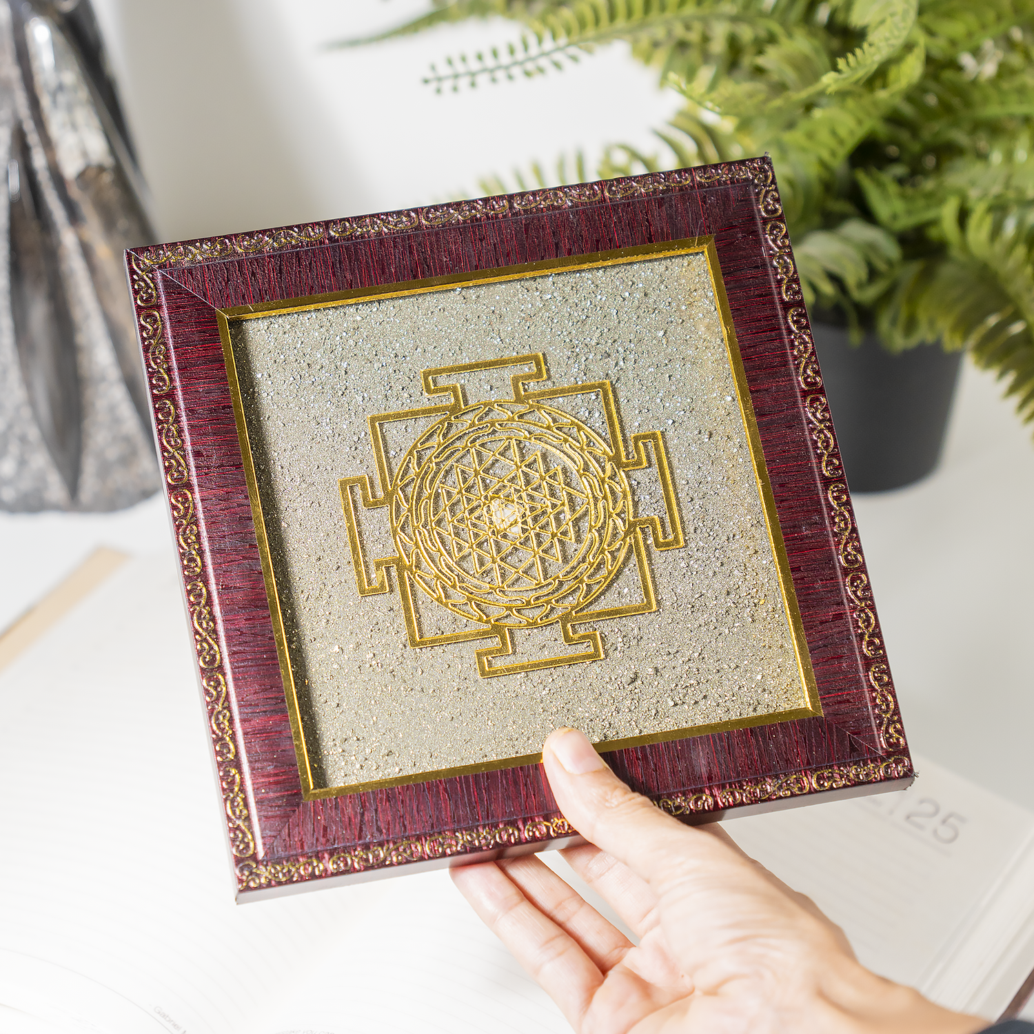 Shree Yantra on Pyrite Dust Plate Home Decor