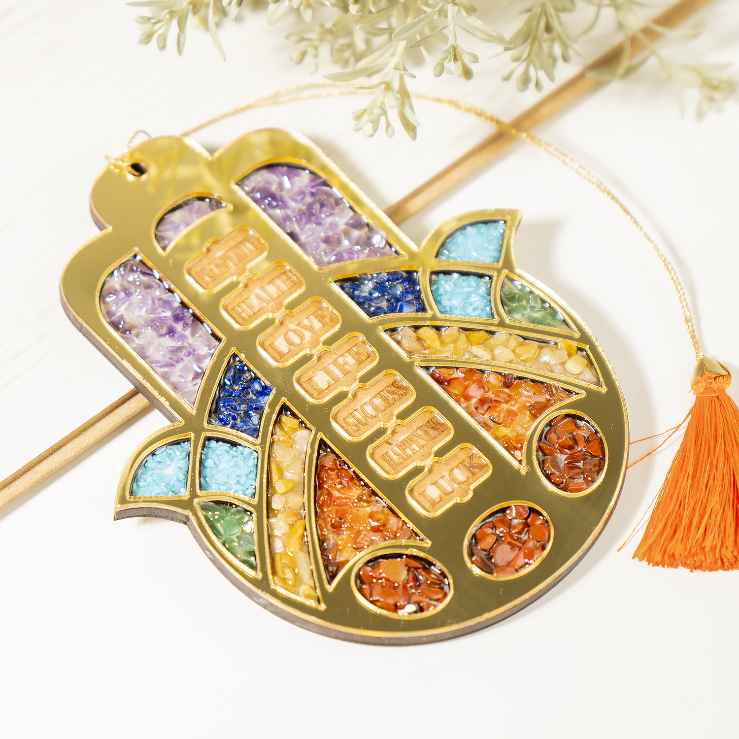 Hamsa Hand Wall Hanging with 7 Chakra Stones