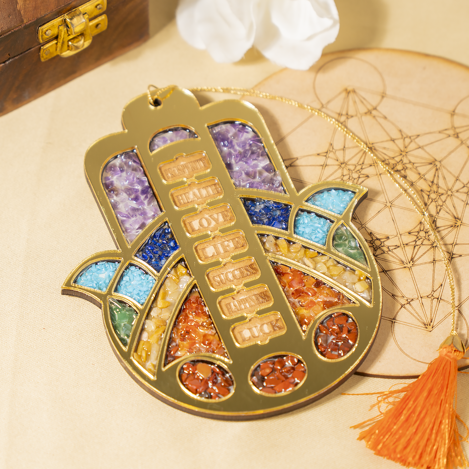 Hamsa Hand Wall Hanging with 7 Chakra Stones