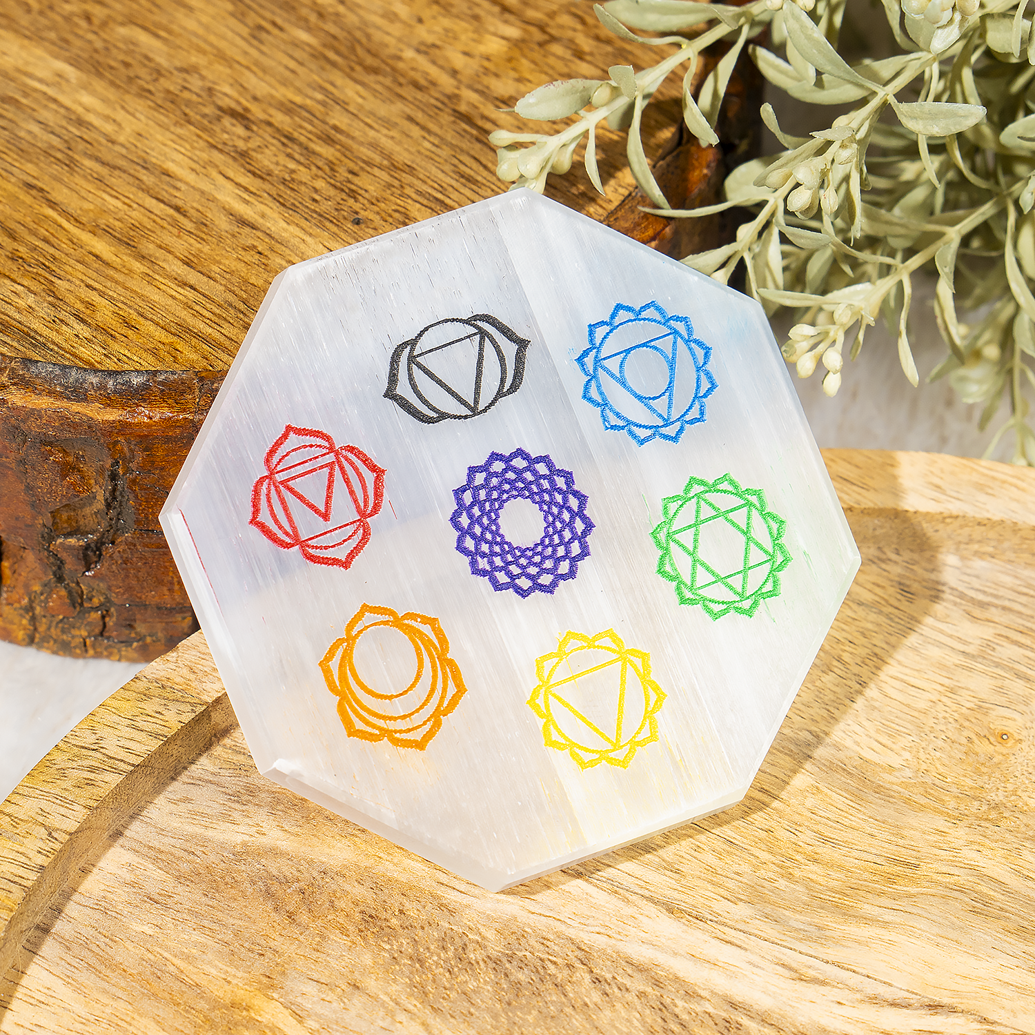 SELENITE Charging Plate, Hexagon 7 Chakra Selenite Charging Plate