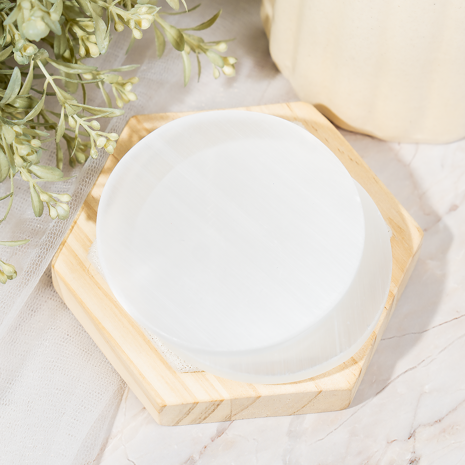 Selenite Plain Round Charging Plate.