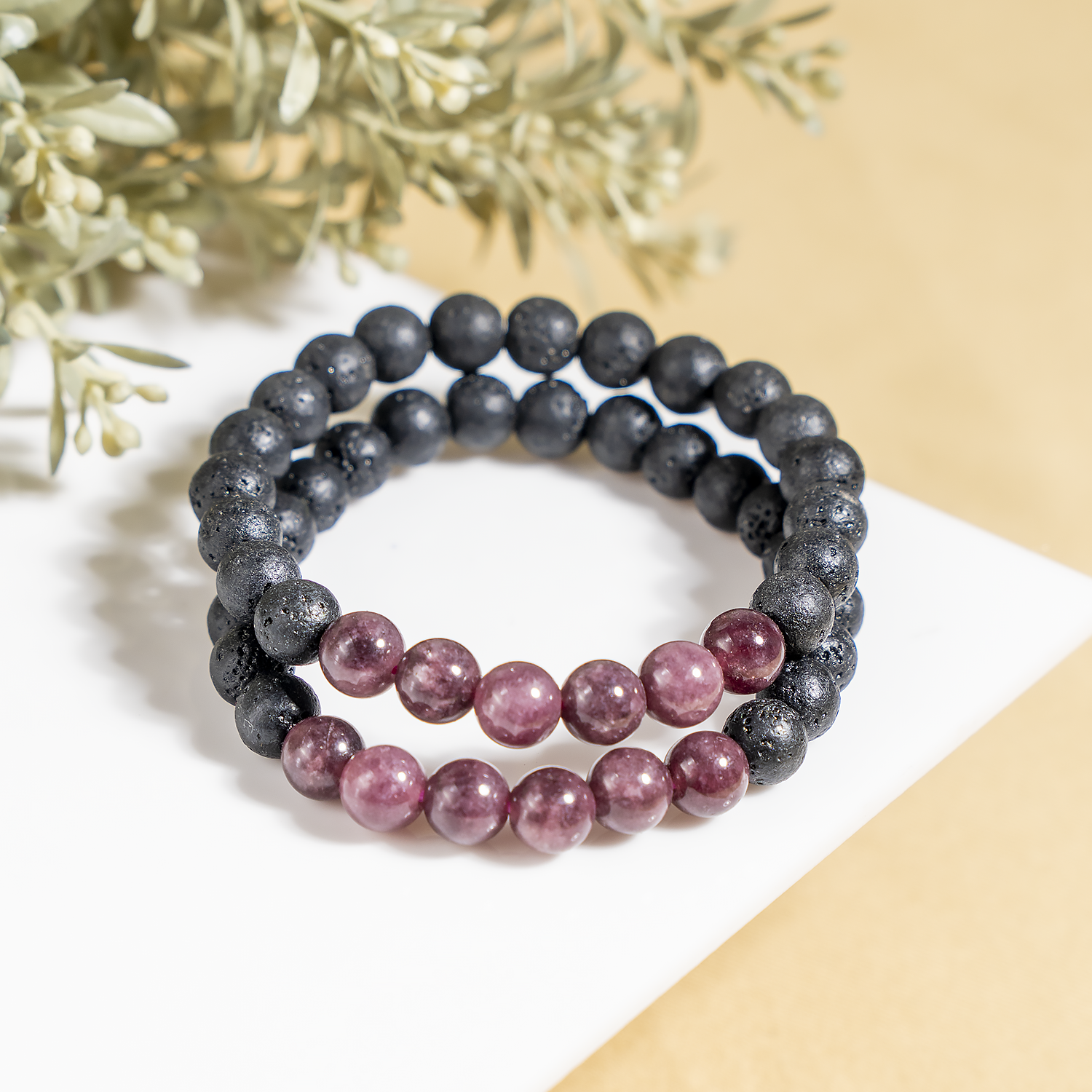 Lava Diffuser Bracelet with Pink Tourmaline Beads