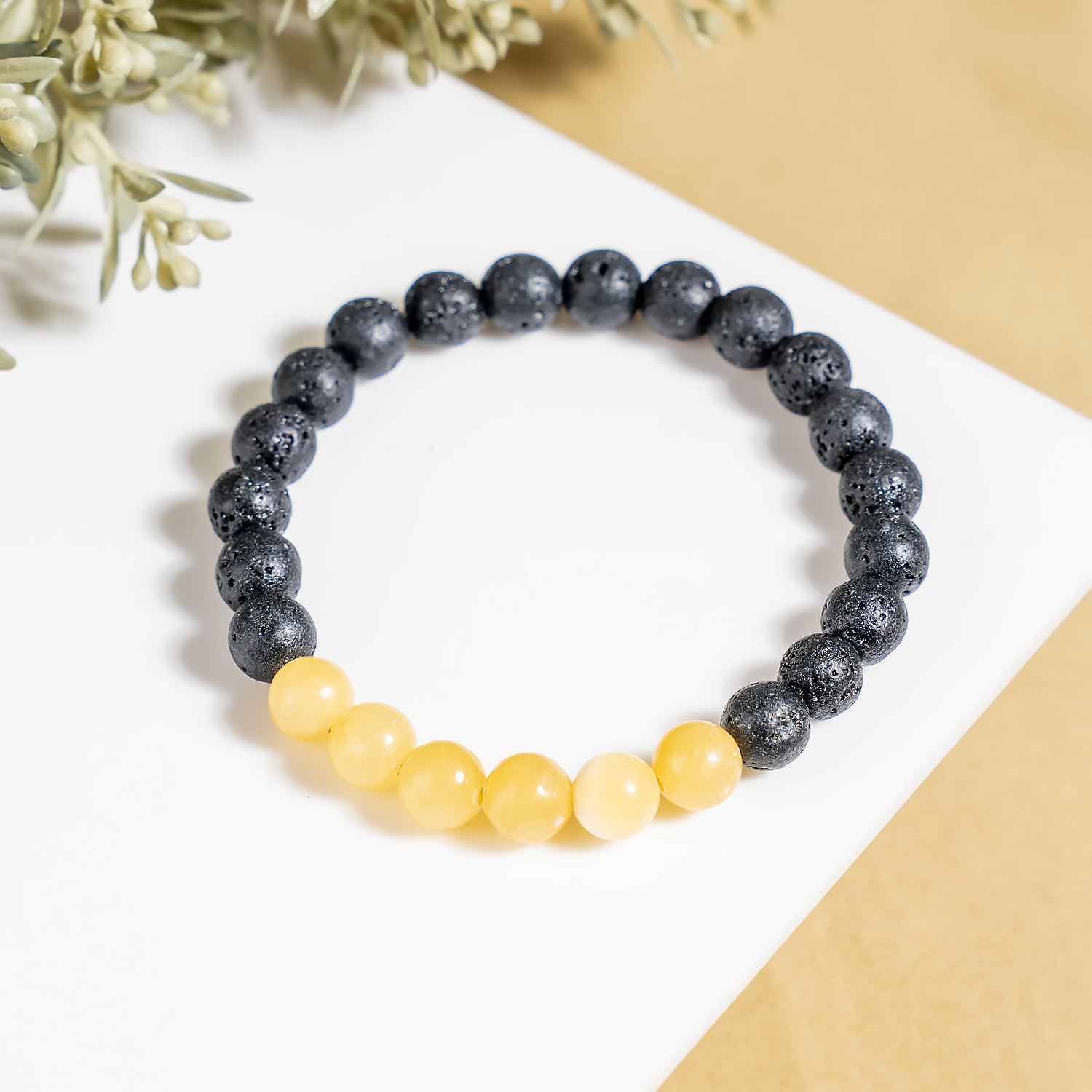 Lava Diffuser Bracelet with Honey Calcite Beads