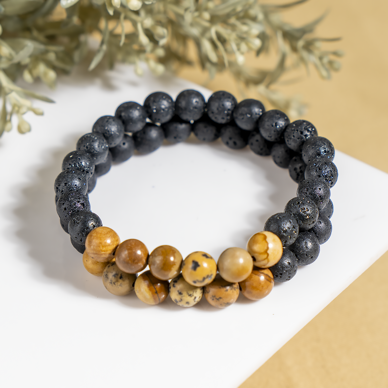 Lava Diffuser Bracelet with Picture Jasper Beads