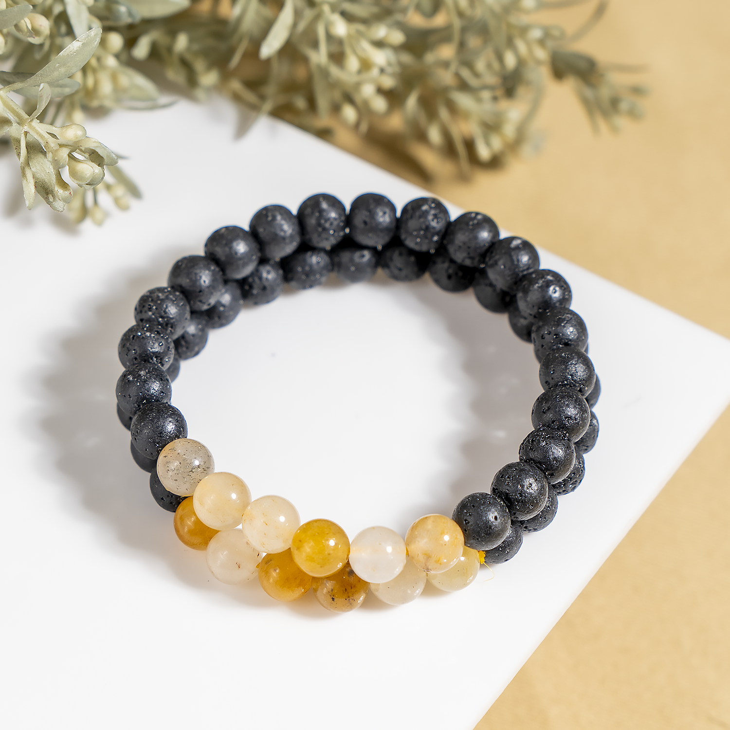 Lava Diffuser Bracelet with Yellow Aventurine Beads