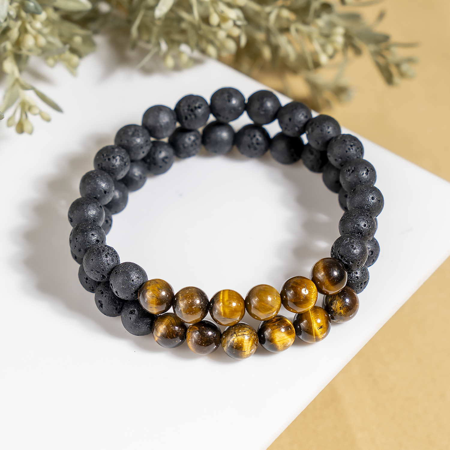 Lava Diffuser Bracelet with Tiger Eye Beads