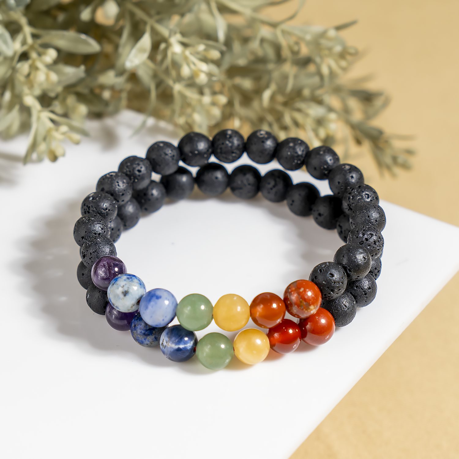 Lava Diffuser Bracelet with 7Chakra Beads