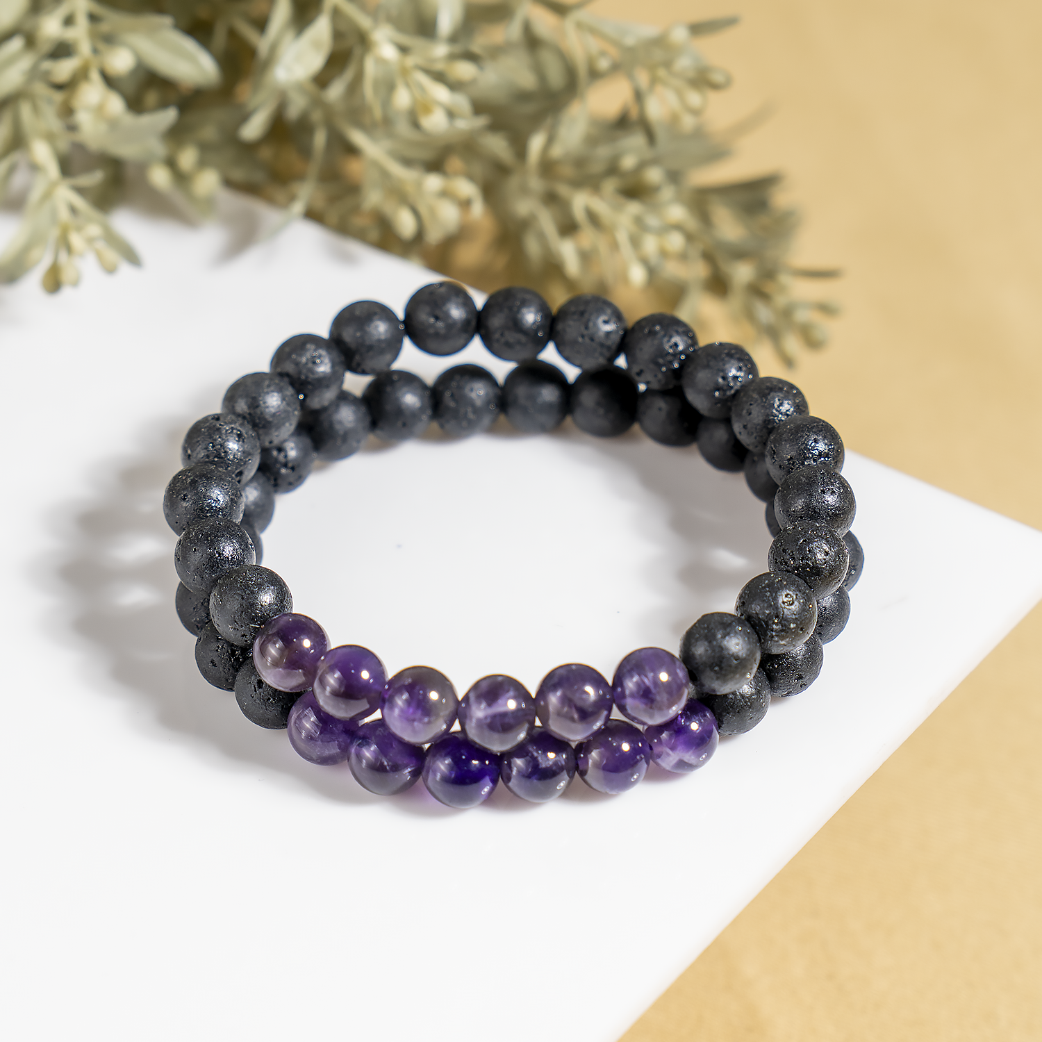 Lava Diffuser Bracelet with Amethyst Beads