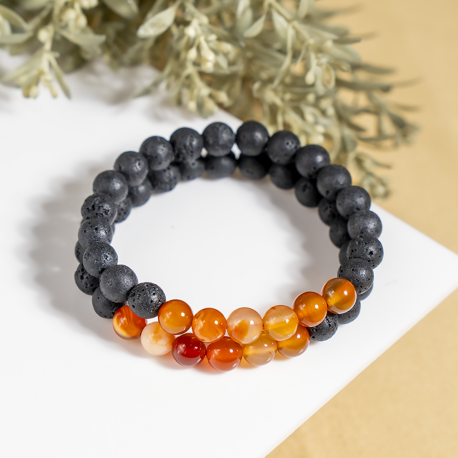 Lava Diffuser Bracelet with Carnelian Beads