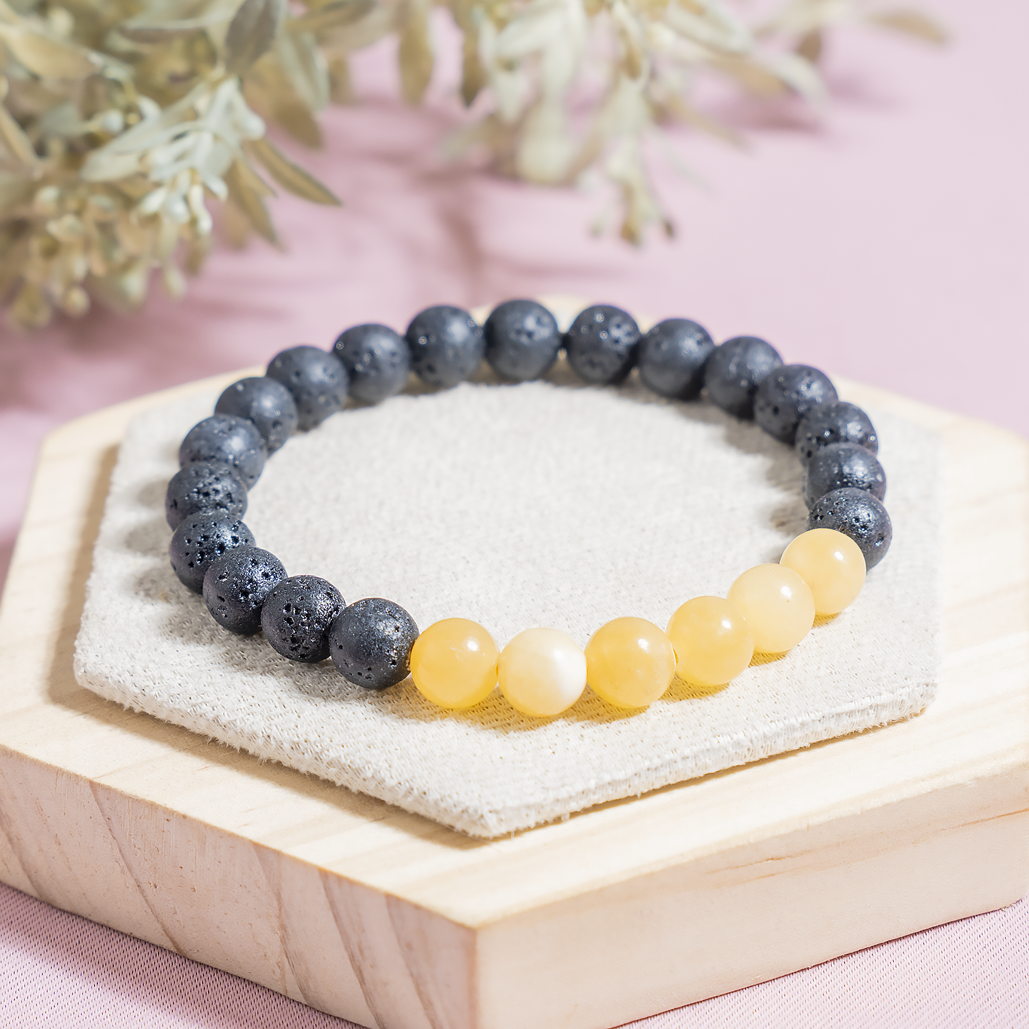 Lava Diffuser Bracelet with Honey Calcite Beads