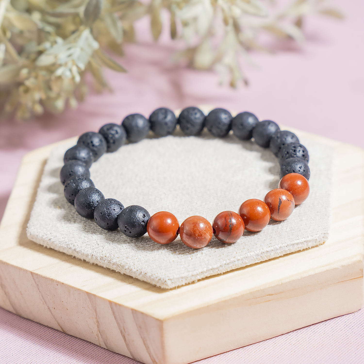 Lava Diffuser Bracelet with Red Jasper Beads