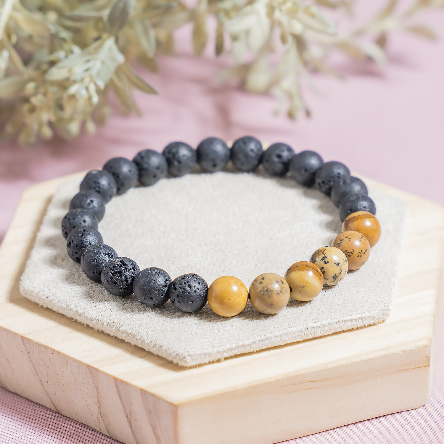 Lava Diffuser Bracelet with Picture Jasper Beads