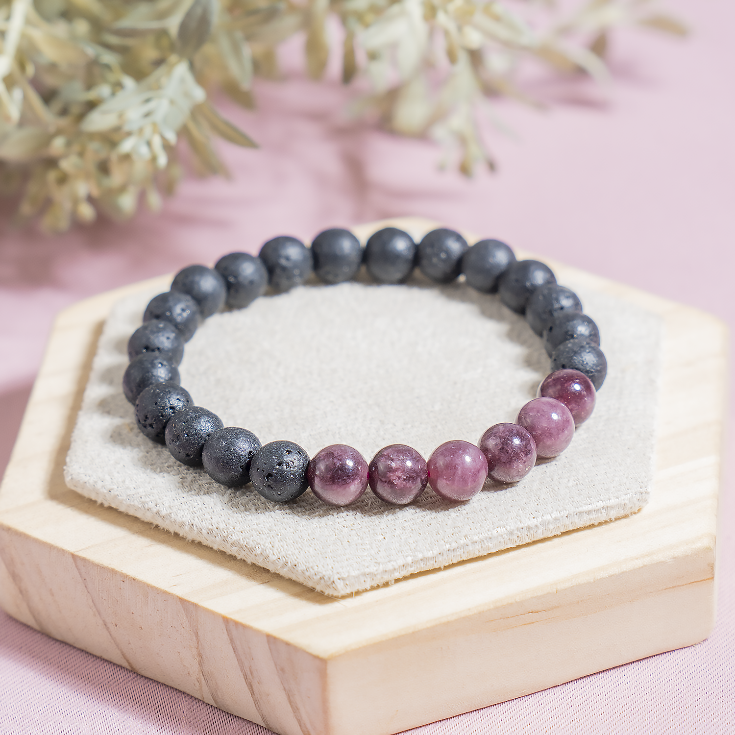 Lava Diffuser Bracelet with Pink Tourmaline Beads