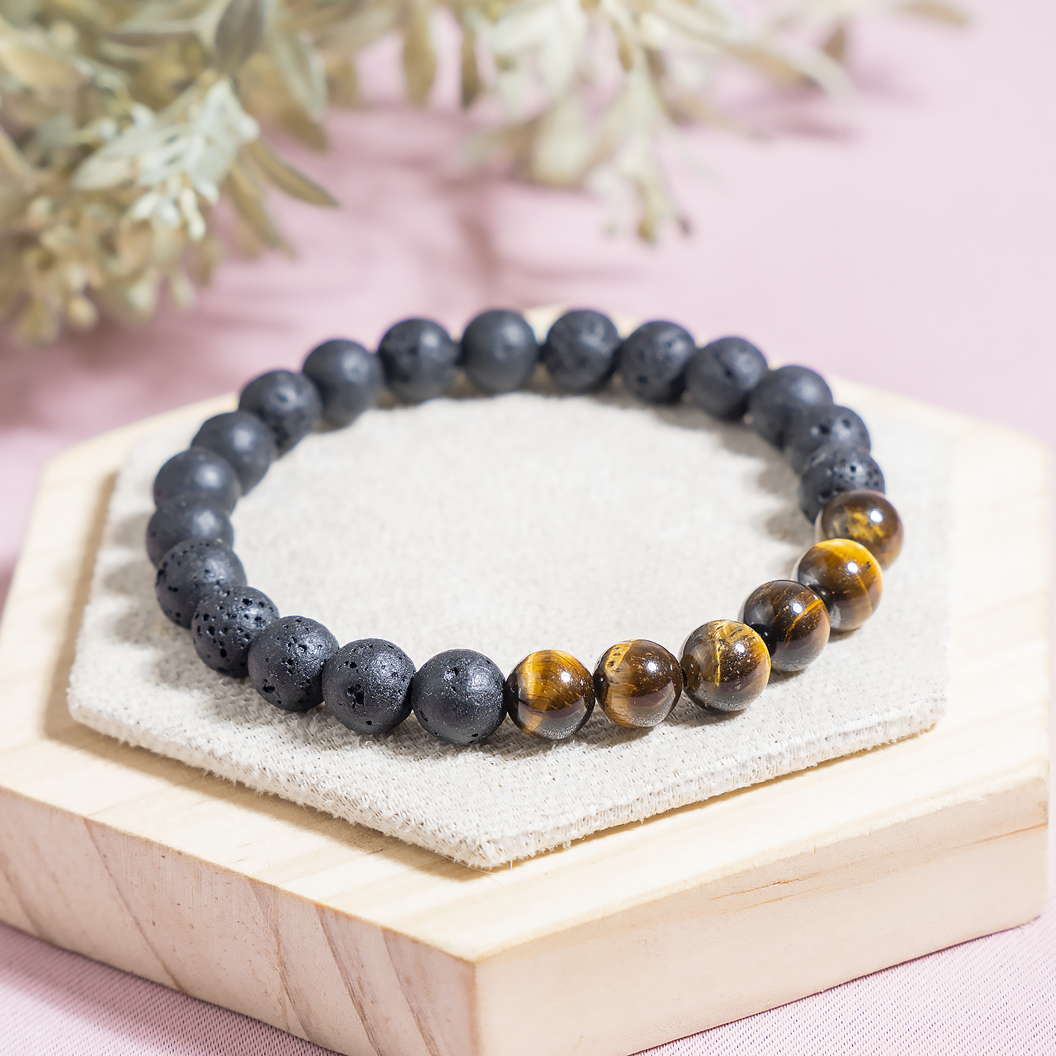 Lava Diffuser Bracelet with Tiger Eye Beads
