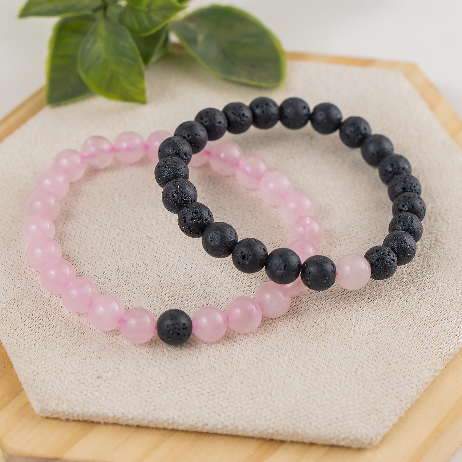 Lava & Rose Quartz Couple Bracelet