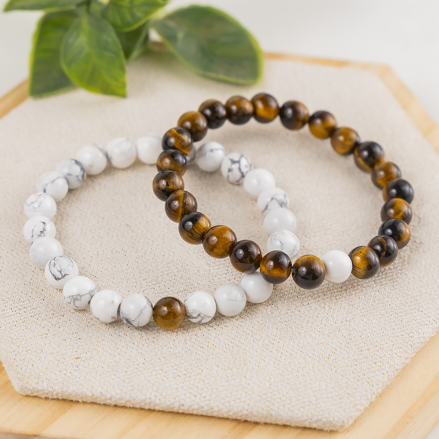 Tiger Eye and Howlite Couple Bracelets