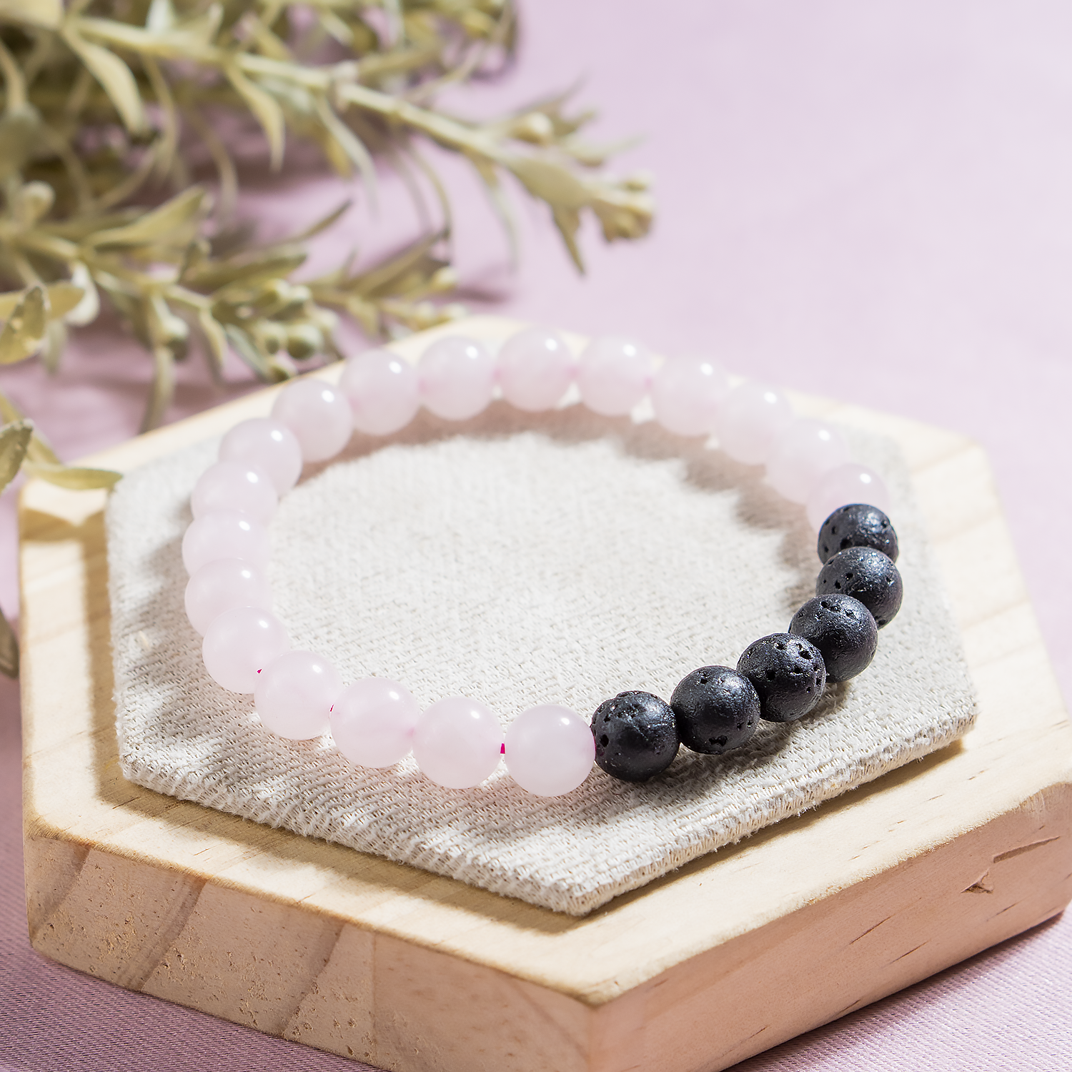 Rose Quartz Diffuser Bracelet With Lava Beads