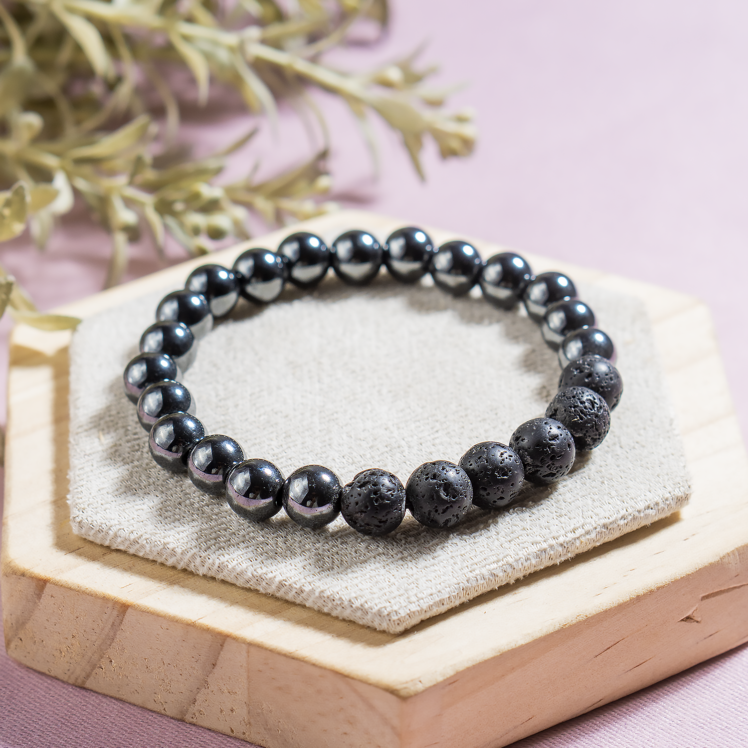Hematite Diffuser Bracelet With Lava Beads