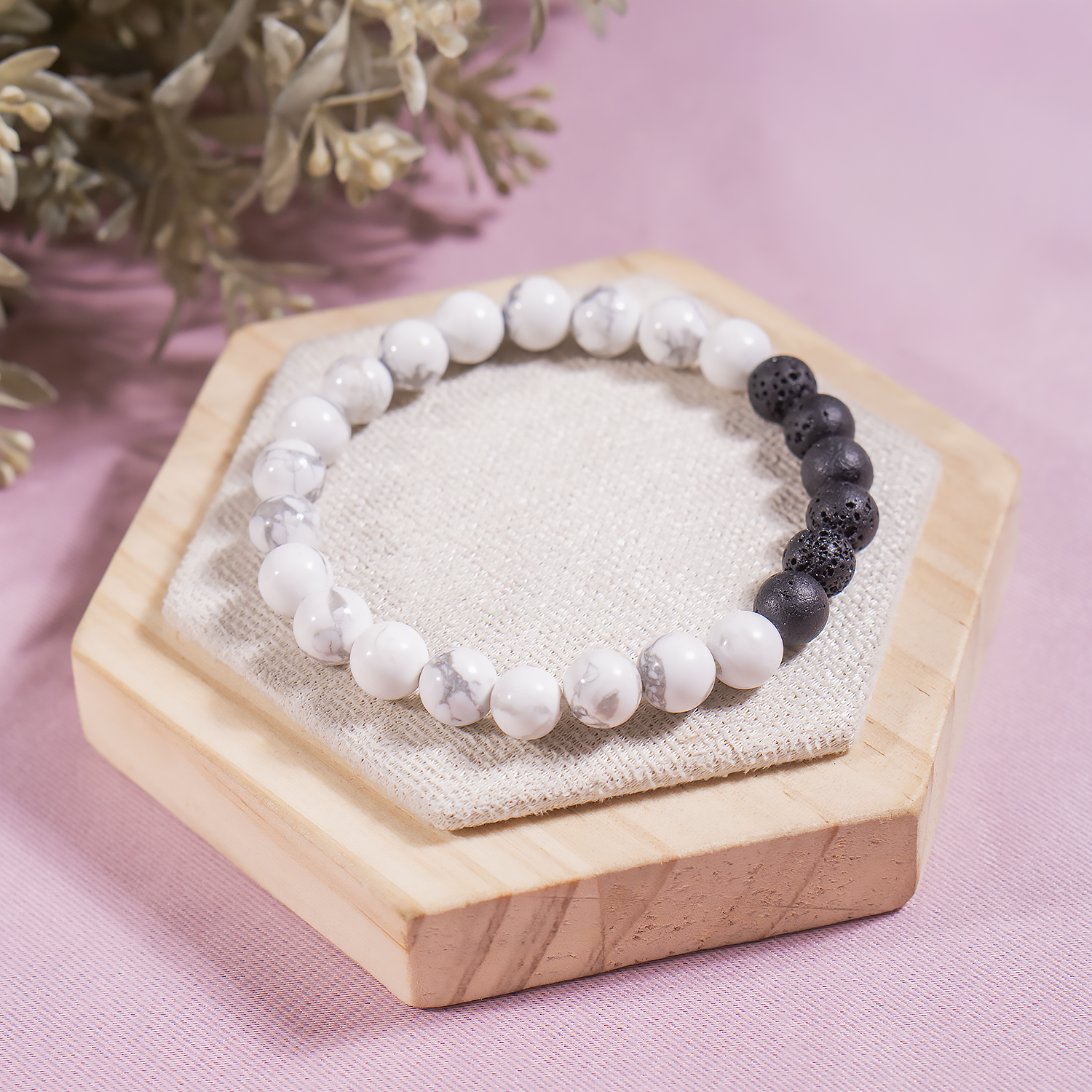 Howlite Diffuser Bracelet With Lava Beads