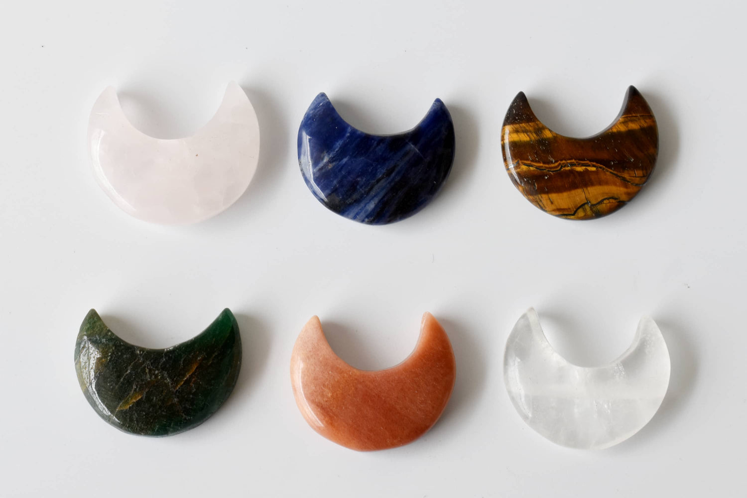 Natural Polished Moons, Hand Carved Crescent Moon Shaped Gemstones