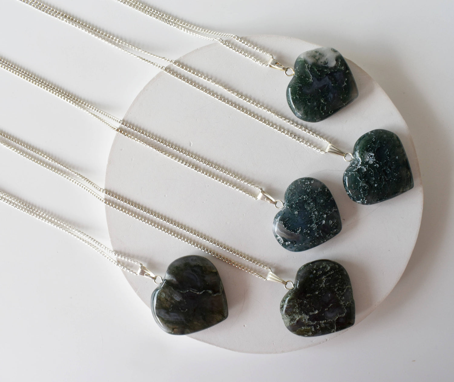 Real Moss Agate Crystal Heart Pendant