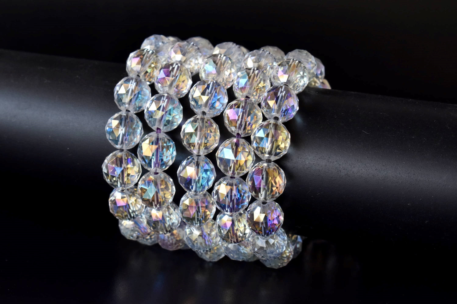 Faceted Aura Quartz Rainbow Moonstone Bracelet