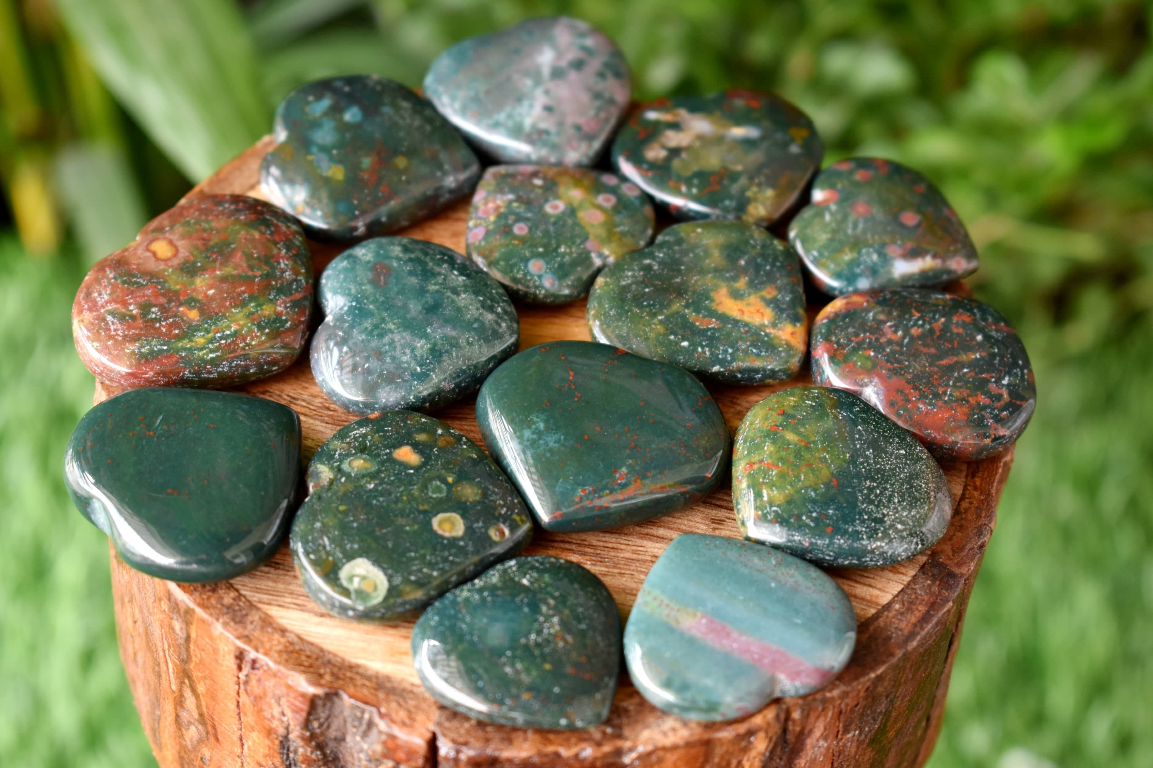 1 Inch Bloodstone Heart, Puffy Mini Pocket Stone Heart