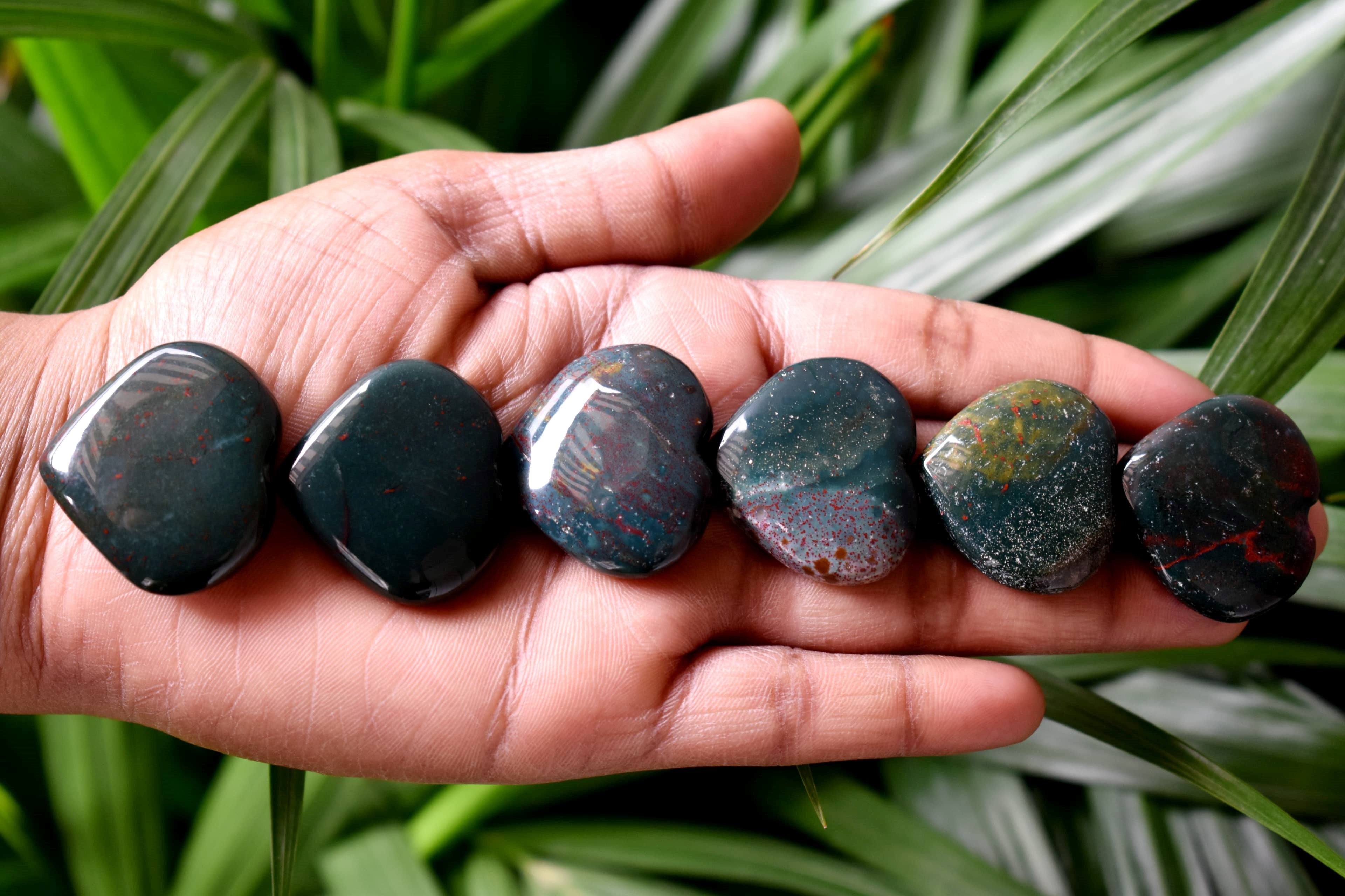 1 Inch Bloodstone Heart, Puffy Mini Pocket Stone Heart