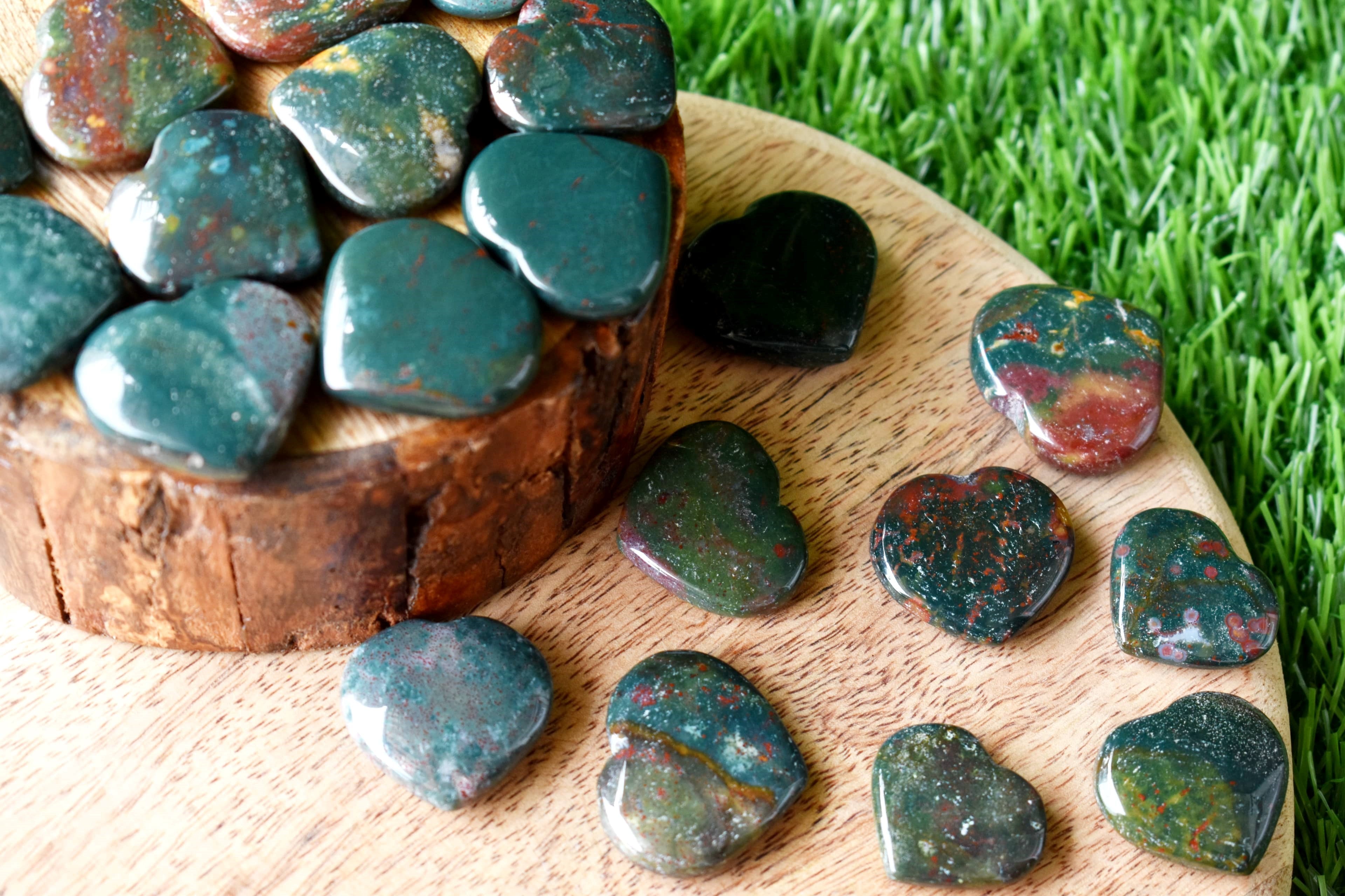 1 Inch Bloodstone Heart, Puffy Mini Pocket Stone Heart