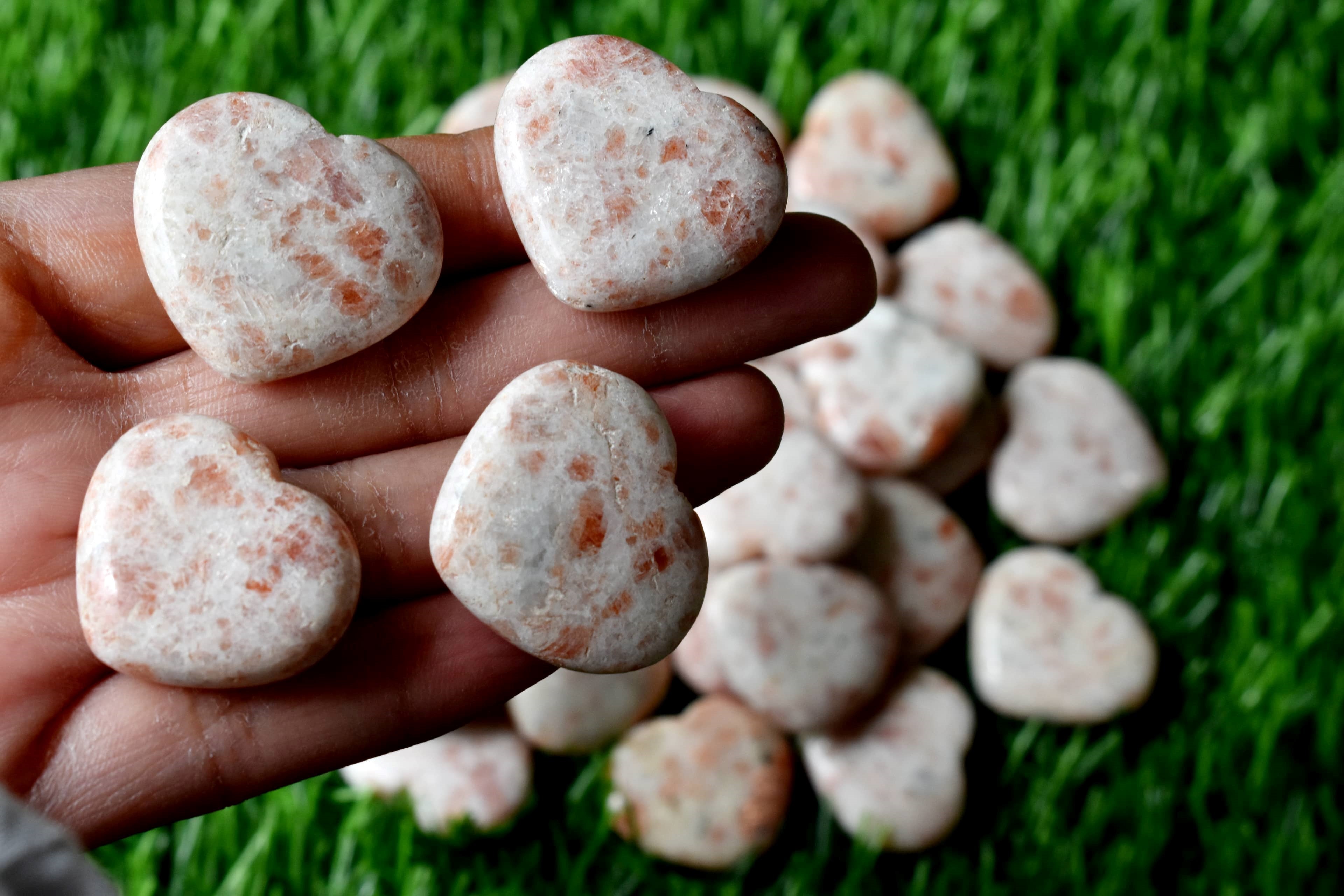 1 Inch Sunstone Heart, Puffy Mini Pocket Stone Heart