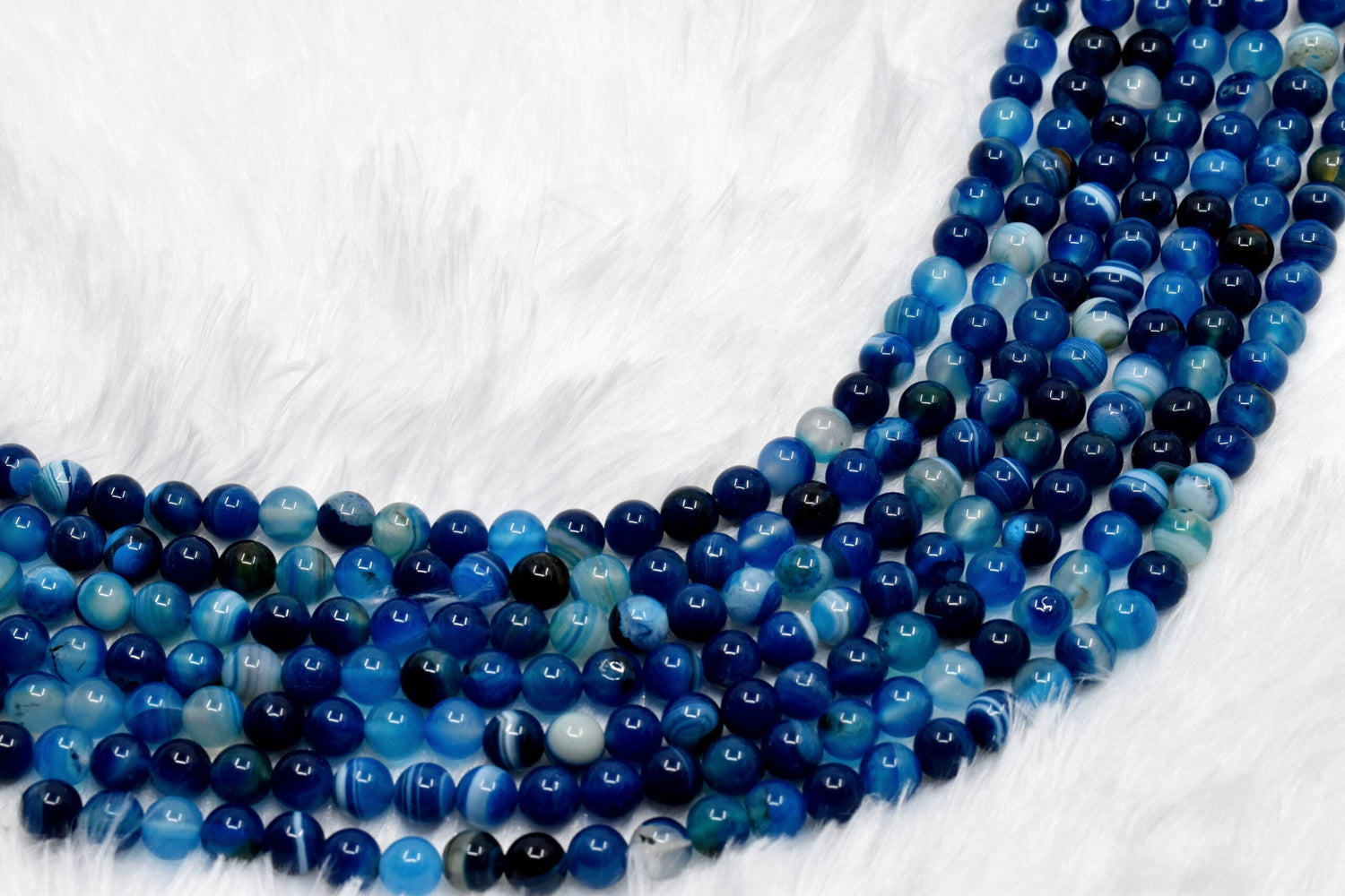 Natural Blue Banded Agate Round Beads
