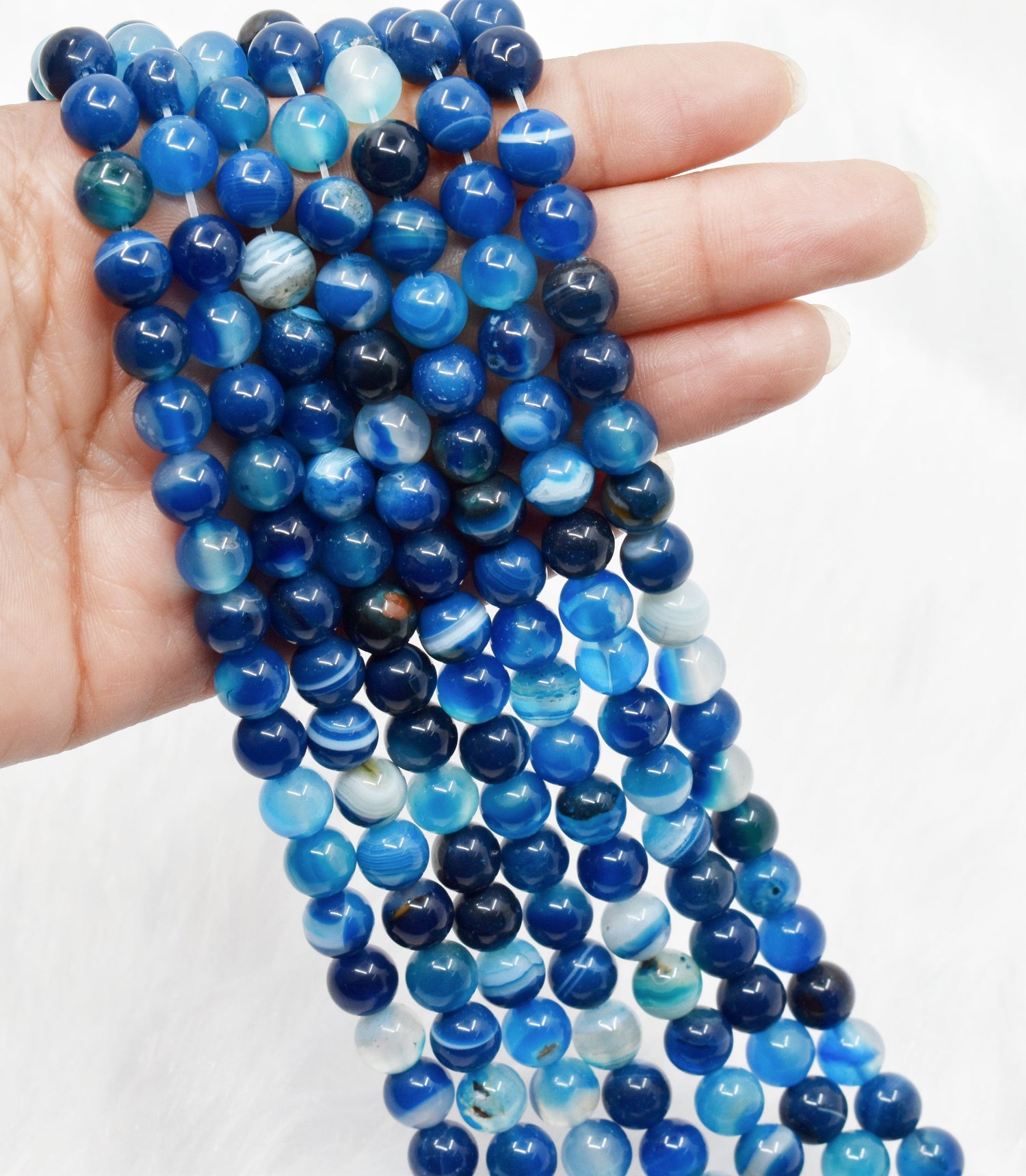 Natural Blue Banded Agate Round Beads
