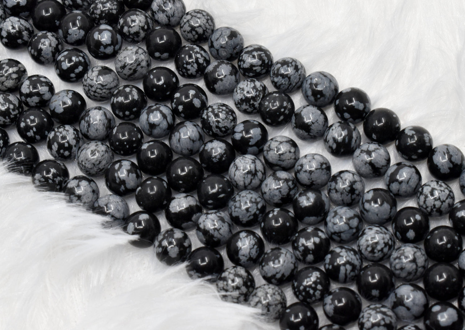 Snowflake Black Obsidian Beads, Natural Round Crystal Beads 4mm to 12mm