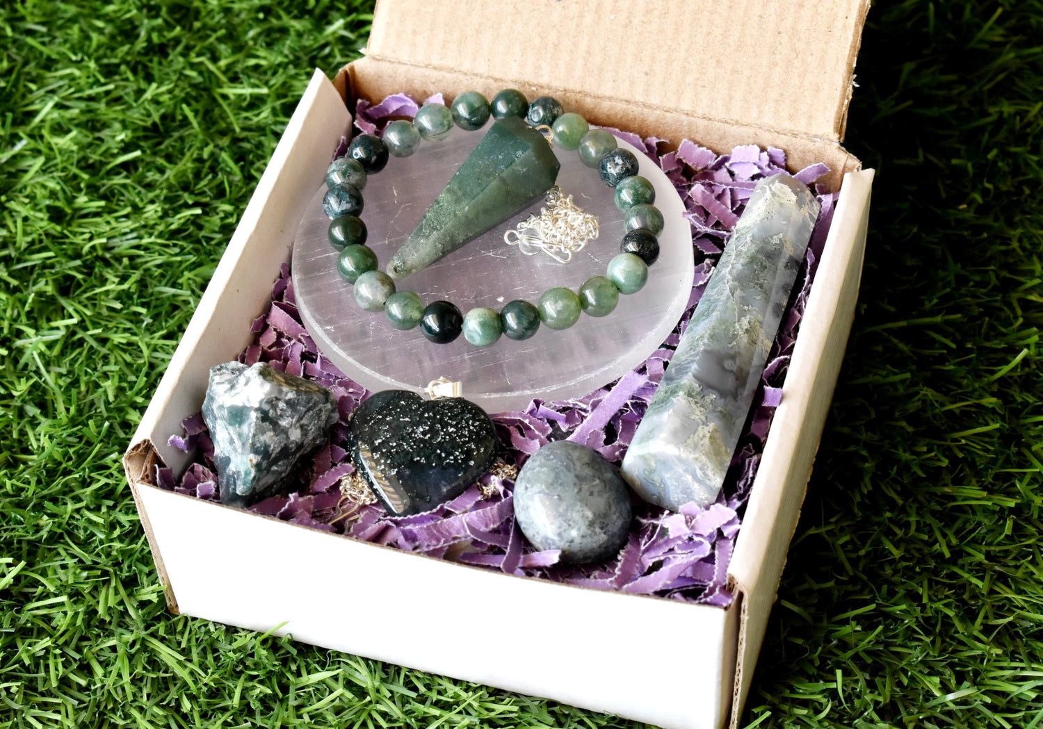 Moss Agate Crystal Gift Set